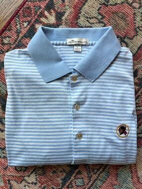 Peter Millar Blue and White Striped Polo Shirt